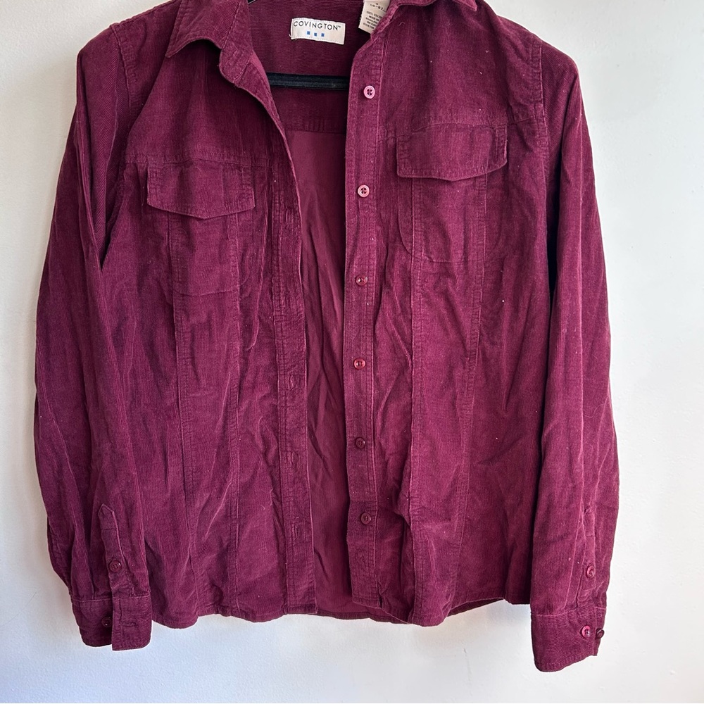 Covington Men's Corduroy Button-Front Shirt Jacket - Wine
